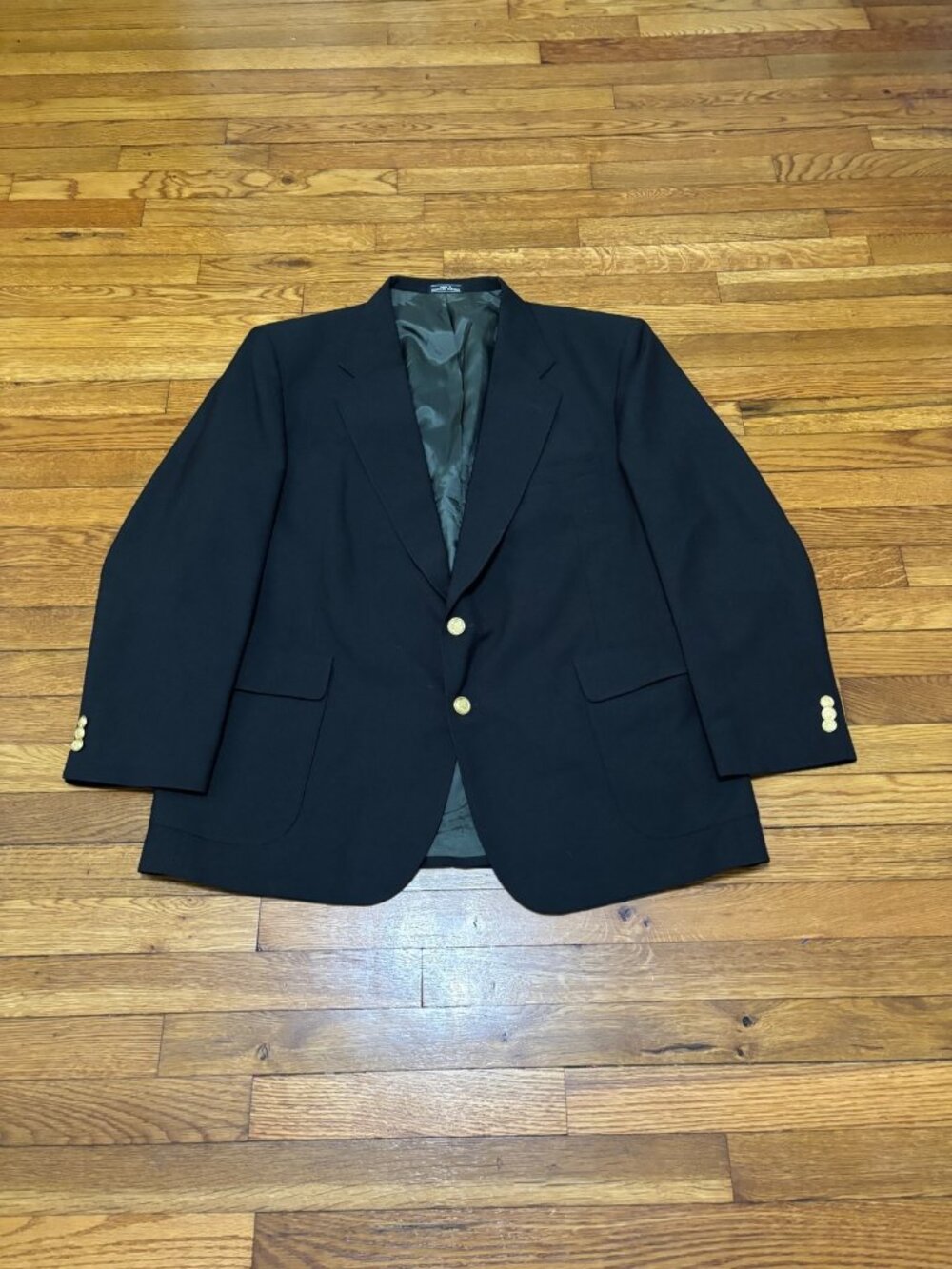 David Taylor Sport Coat Mens 46R Solid Black w/ Gold Metal Buttons Blazer Jacket